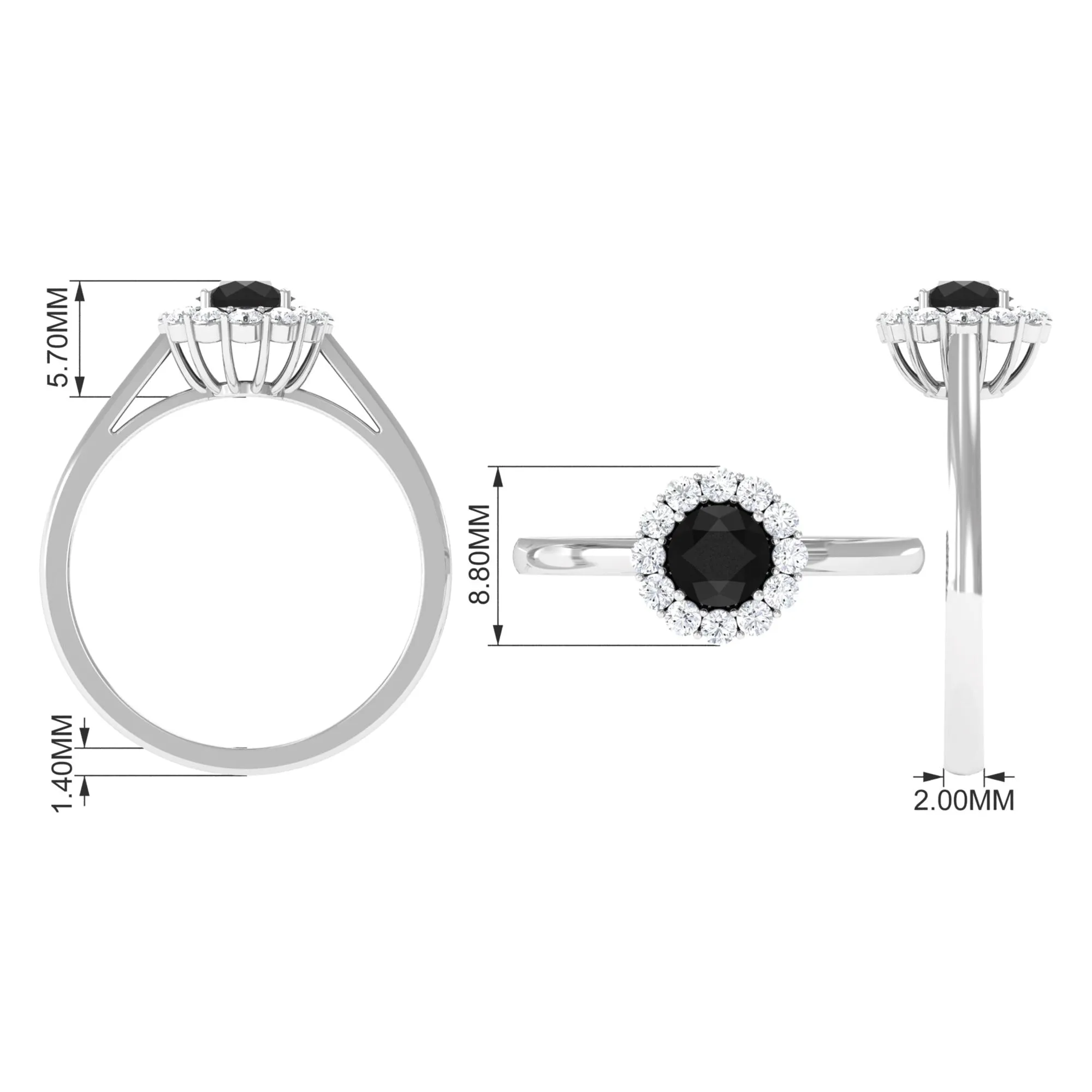 Black Diamond and Diamond Floating Halo Engagement Ring