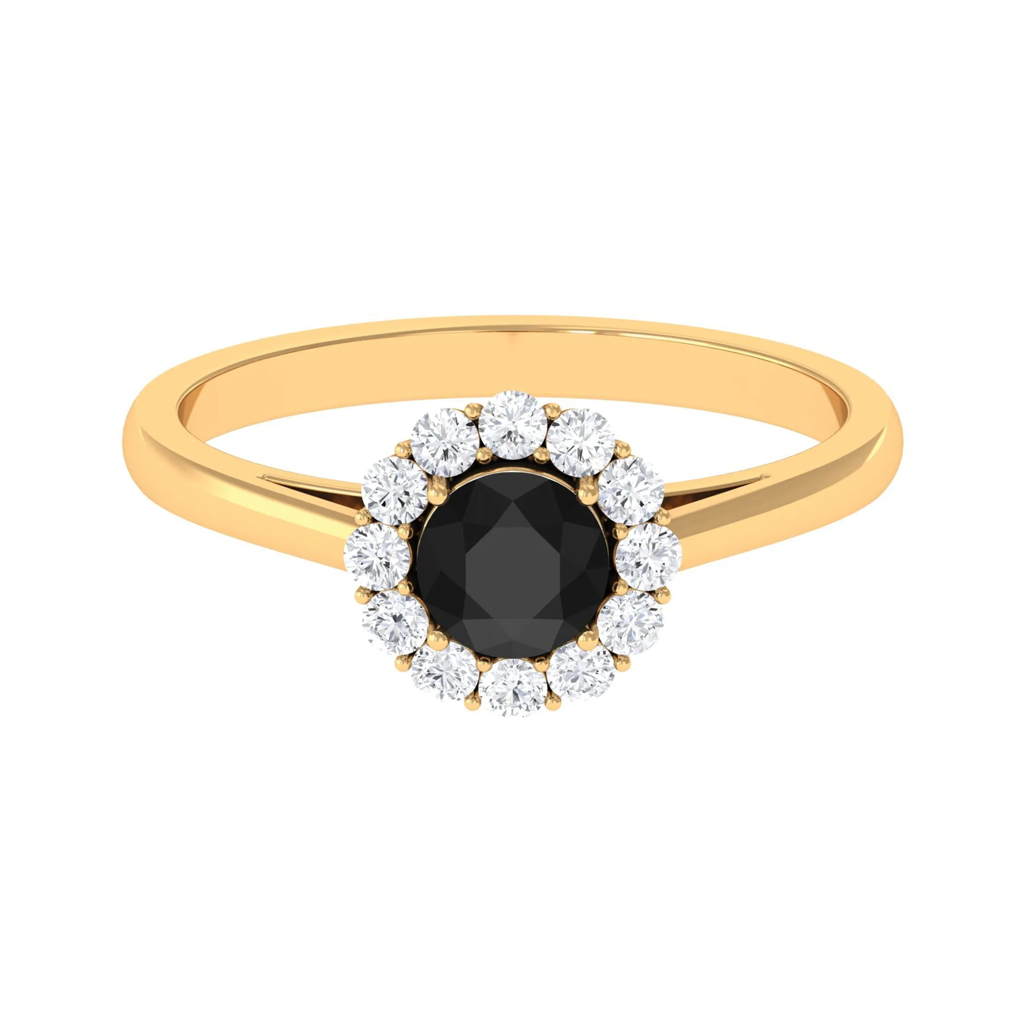 Black Diamond and Diamond Floating Halo Engagement Ring