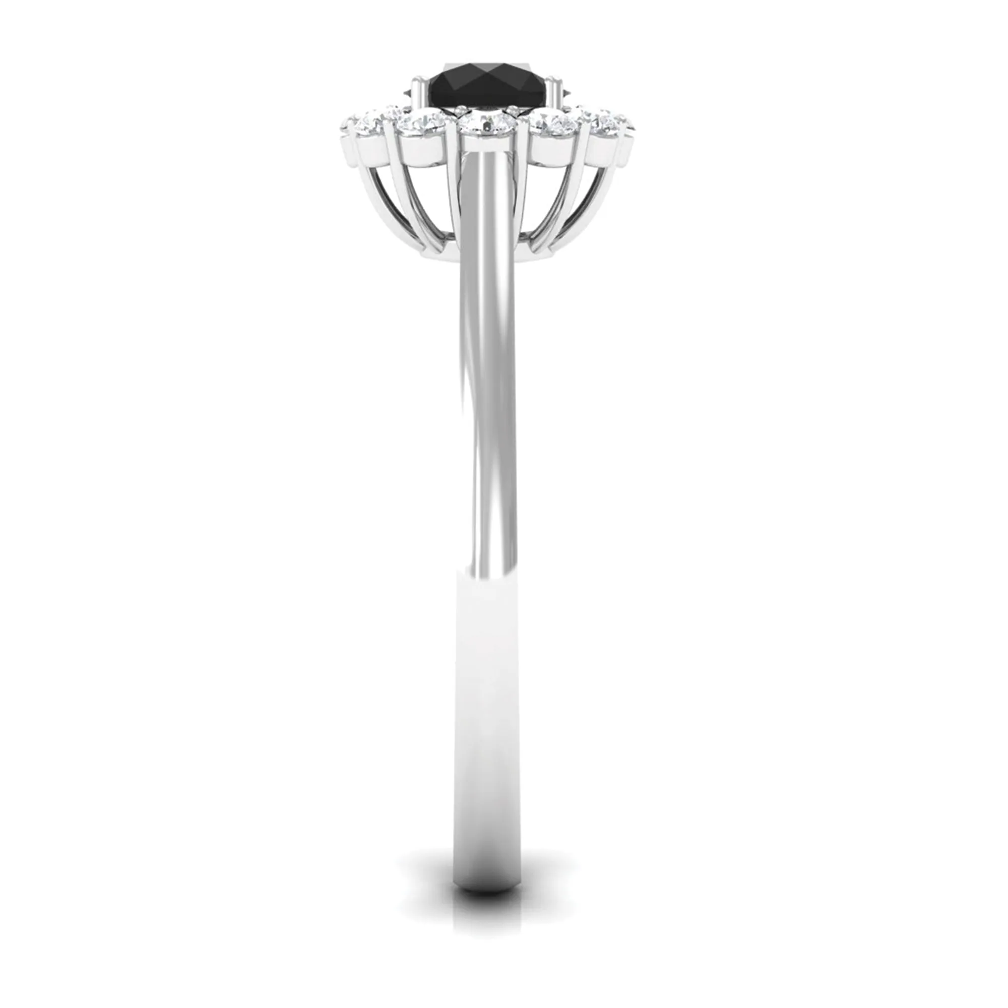 Black Diamond and Diamond Floating Halo Engagement Ring
