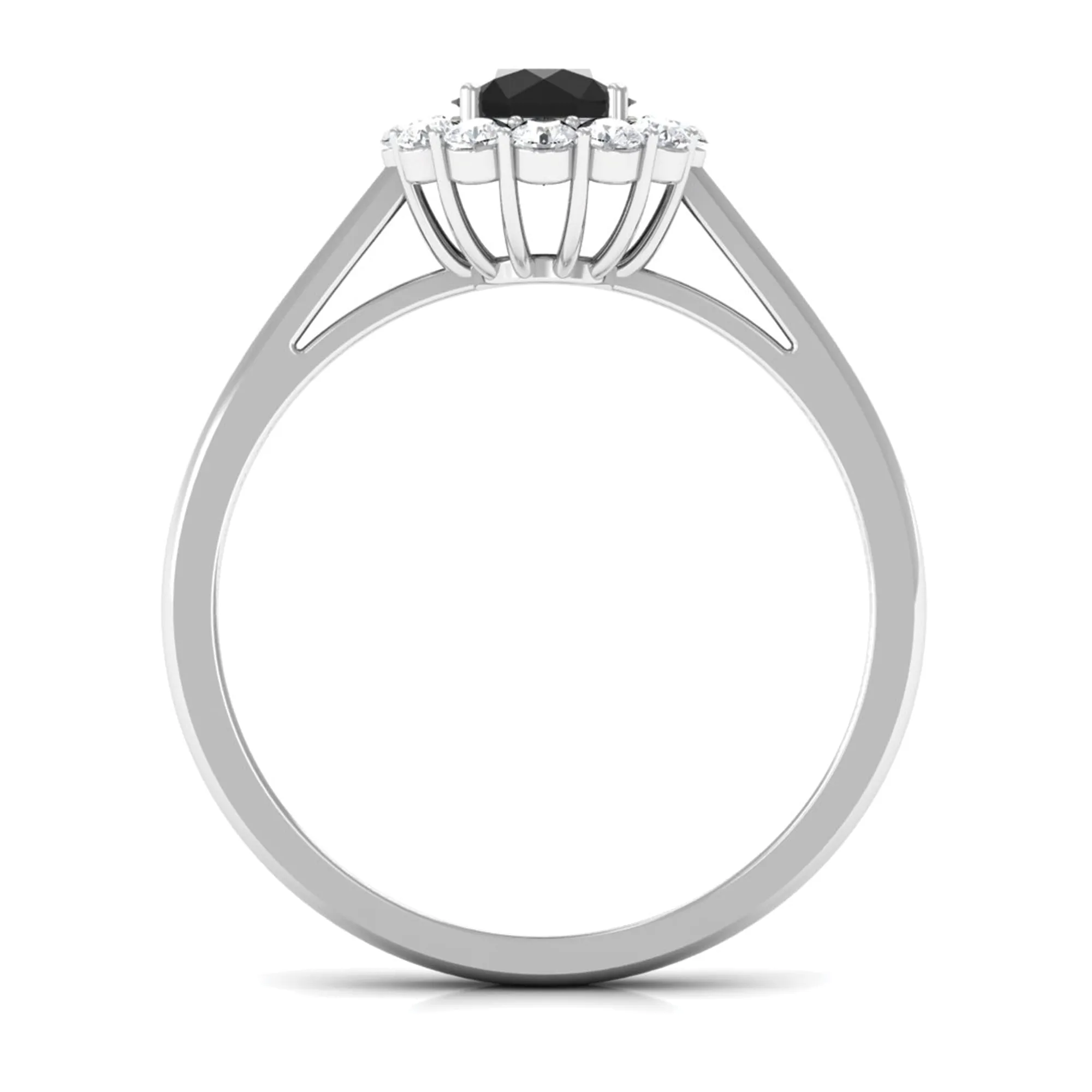 Black Diamond and Diamond Floating Halo Engagement Ring