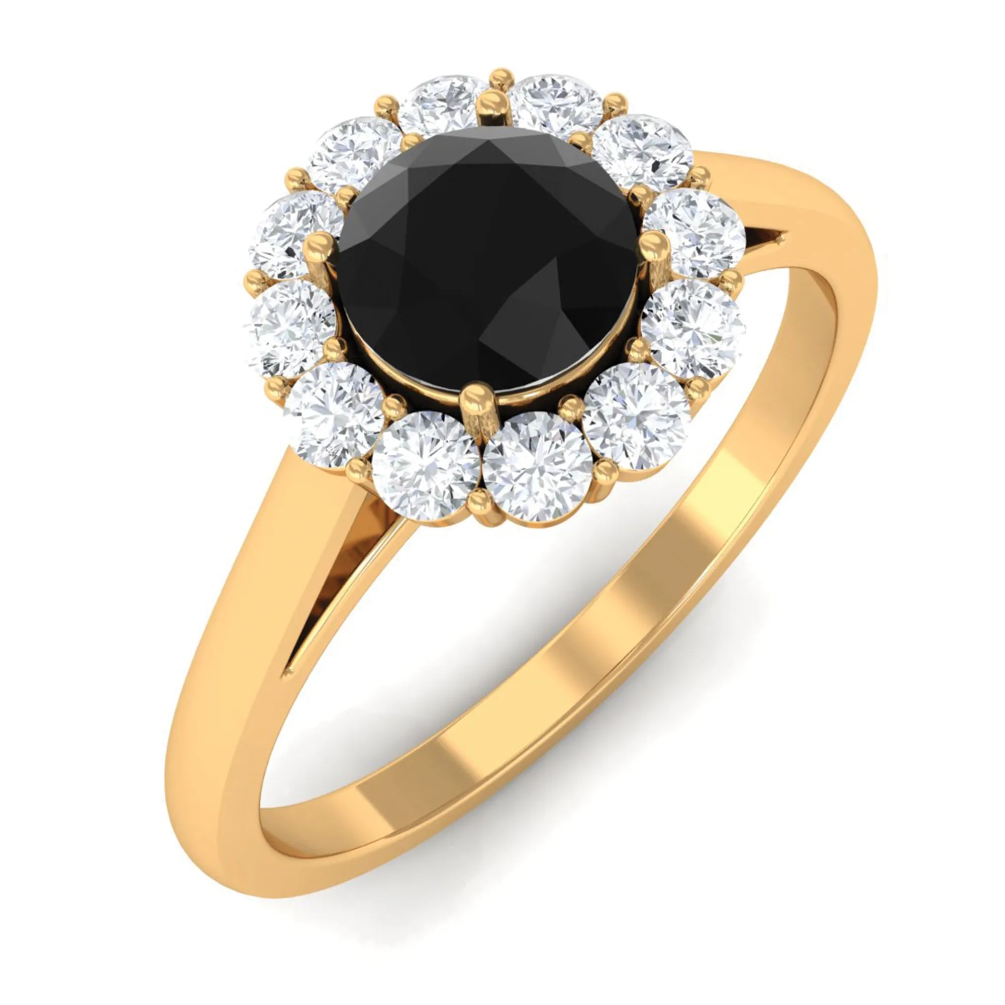 Black Diamond and Diamond Floating Halo Engagement Ring