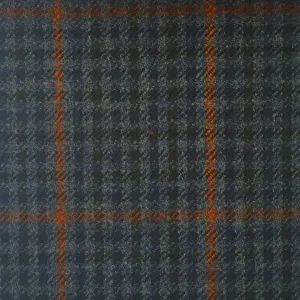 Blue, Navy And Black Gun Club Check With Rust Overcheck Country Tweed Jacketing