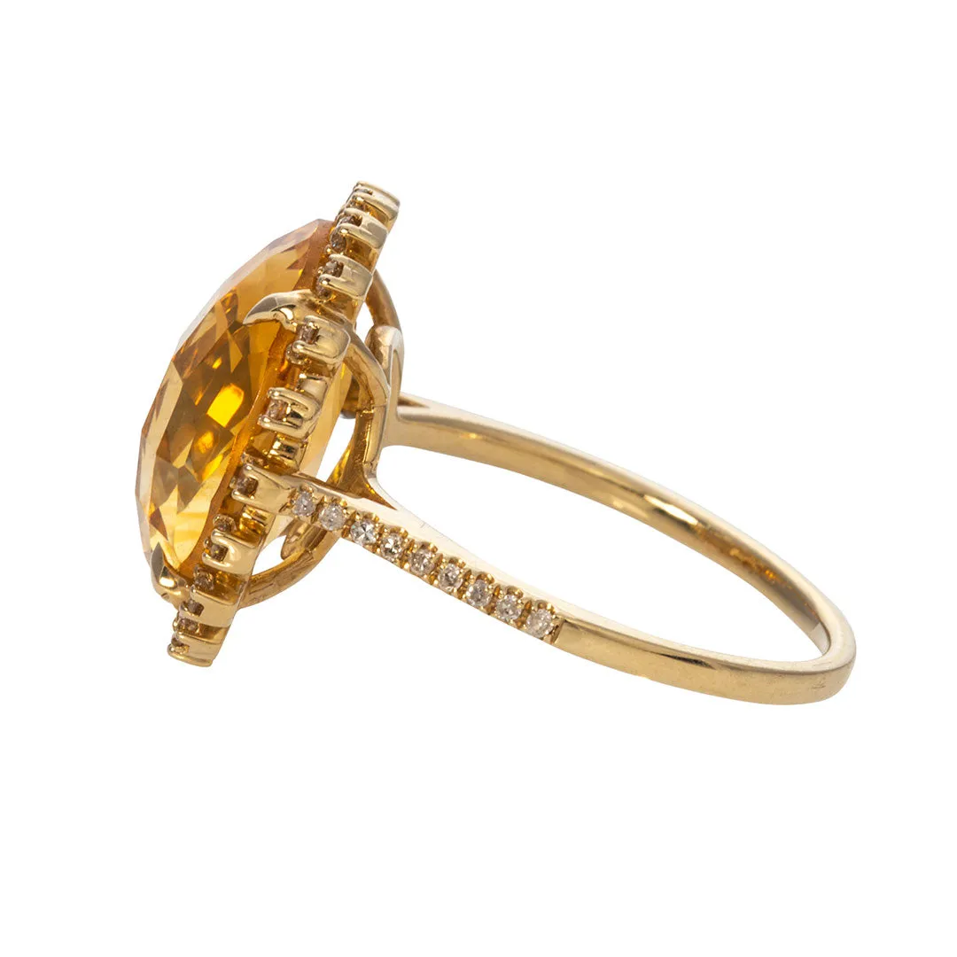 Citrine & Diamond Halo 18K Yellow Gold Ring