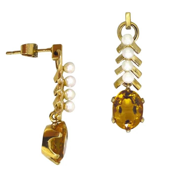 Citrine & Pearl Drop Earrings