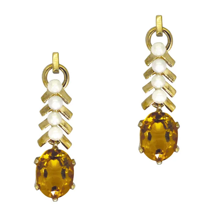 Citrine & Pearl Drop Earrings