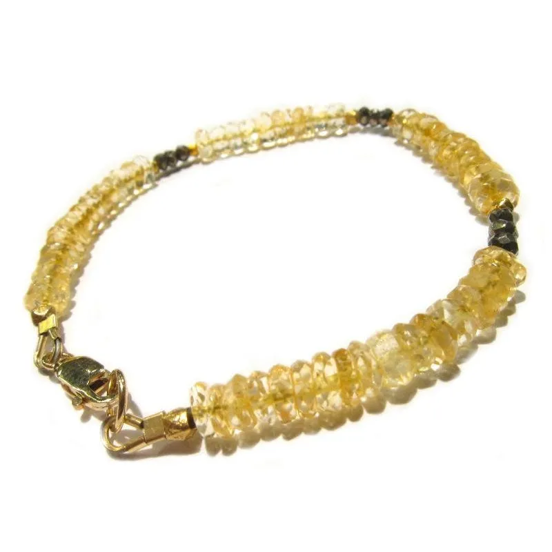 Citrine and Pyrite Bracelet with Gold Filled Lobster Claw Clasp
