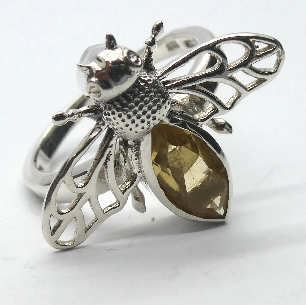 Citrine Bee Ring, 925 Sterling Silver, Size 6.75