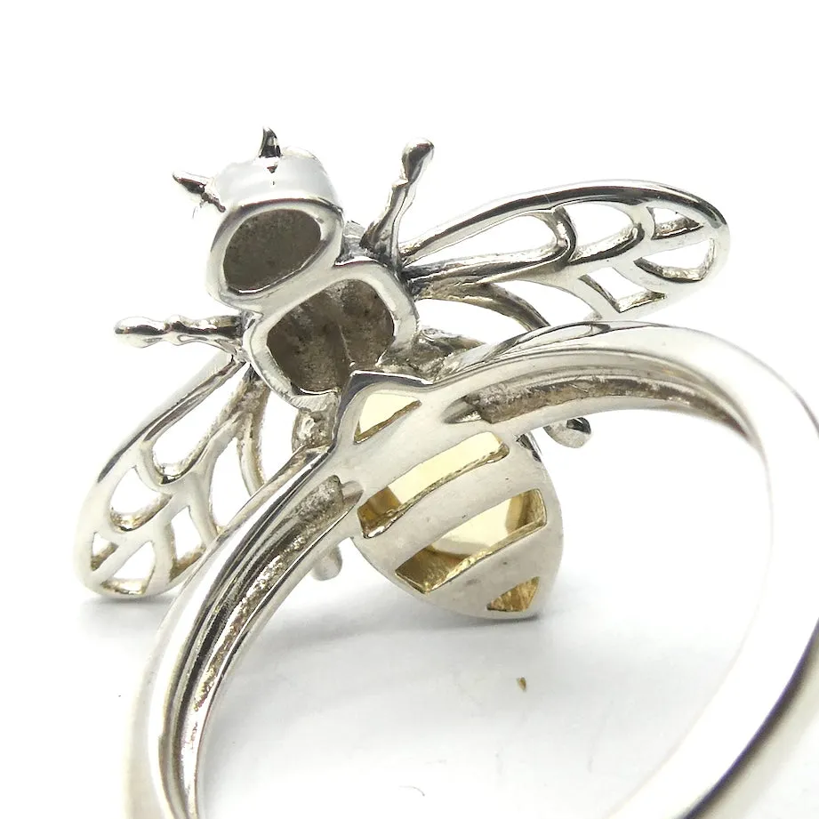 Citrine Bee Ring, 925 Sterling Silver, Size 6.75
