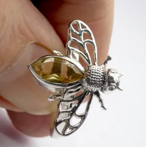 Citrine Bee Ring, 925 Sterling Silver, Size 6.75