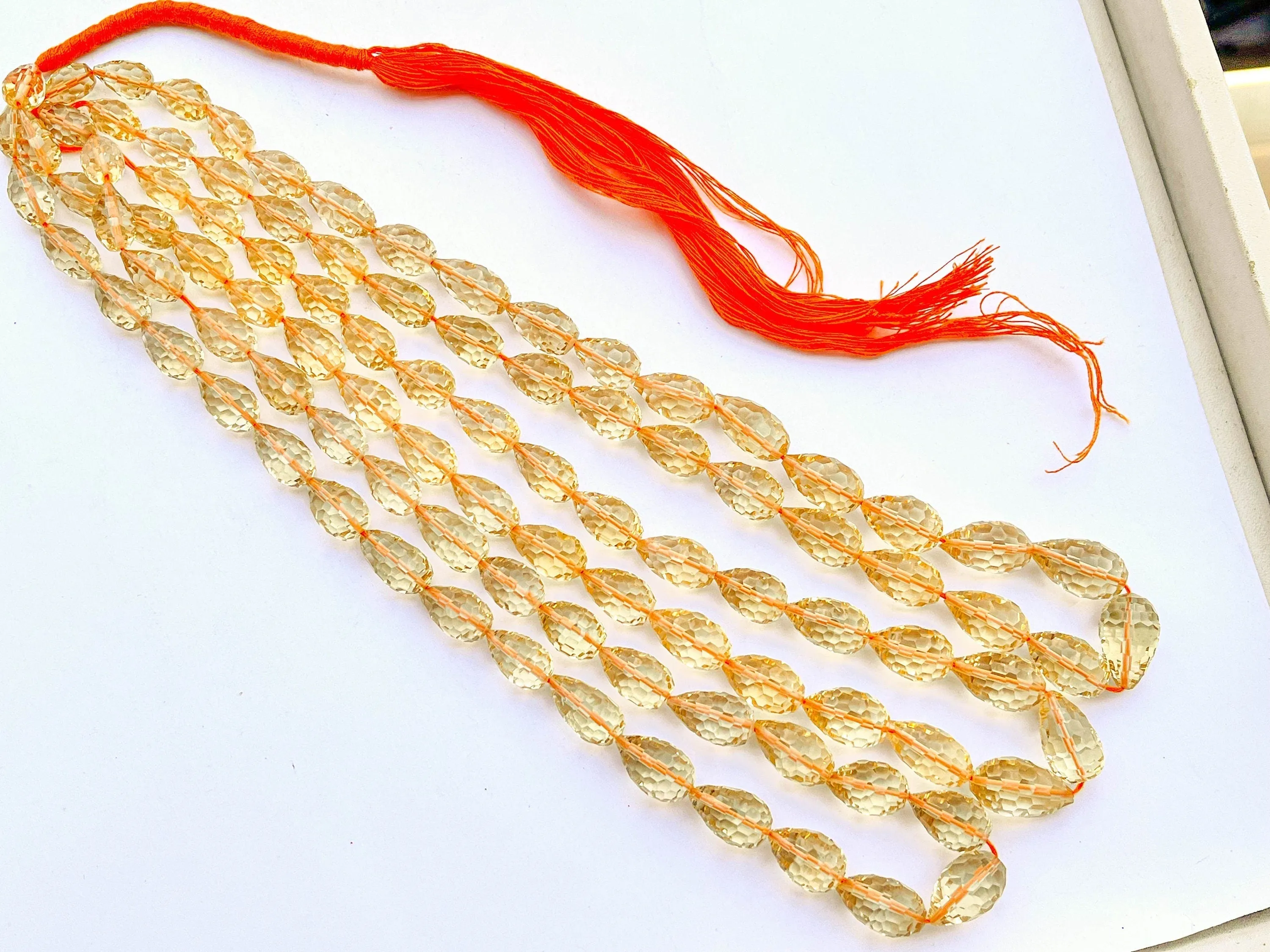 Citrine Concave Cut Drops, Natural Gemstone Beads, 7x11mm to 9x15mm, 16 Inches String, 32 Pieces, Center Drill
