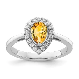 Citrine Diamond Halo Ring