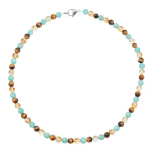 Collier Confiance en soi AA avec fermoir acier inoxydable — Citrine chauffée , Amazonite & Oeil de tigre (numéro 3)