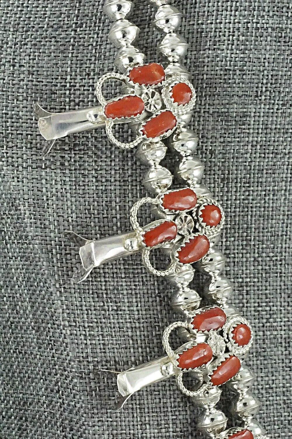 Coral & Sterling Silver Squash Blossom Set - Claudine Penketewa
