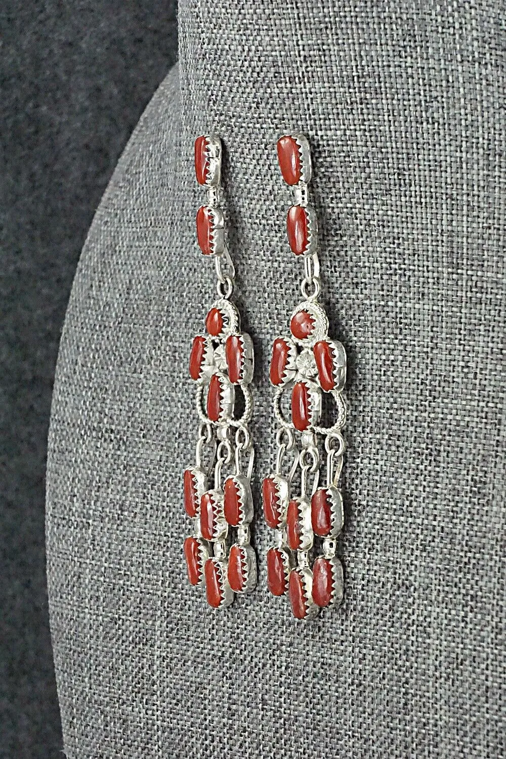 Coral & Sterling Silver Squash Blossom Set - Claudine Penketewa
