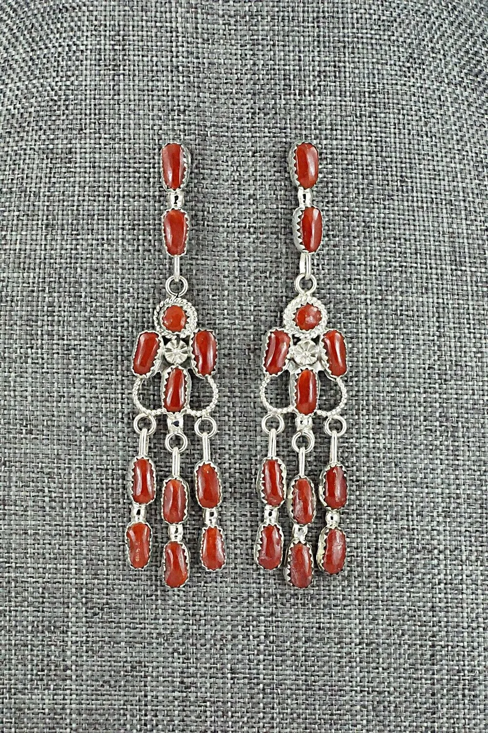 Coral & Sterling Silver Squash Blossom Set - Claudine Penketewa