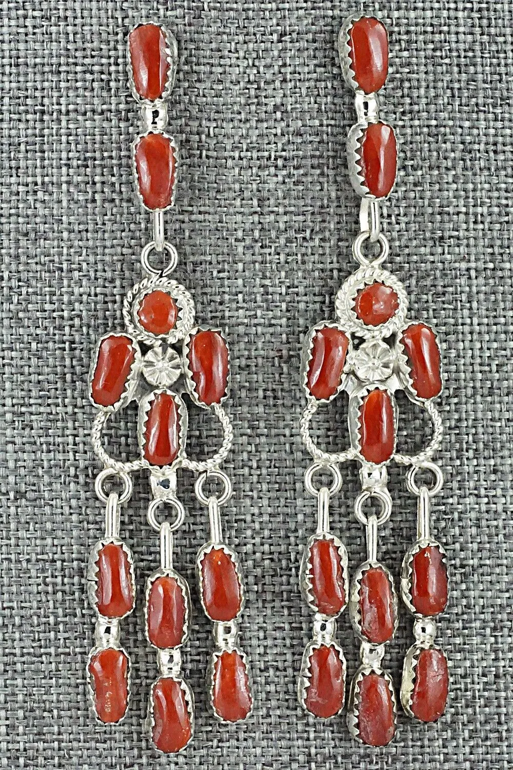 Coral & Sterling Silver Squash Blossom Set - Claudine Penketewa
