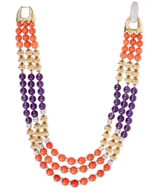 Coral and Amethyst Bead Necklace