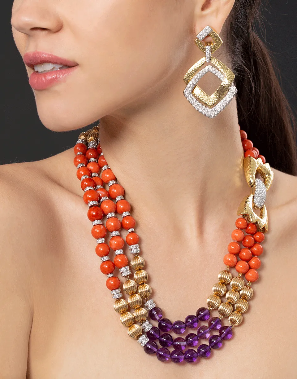 Coral and Amethyst Bead Necklace
