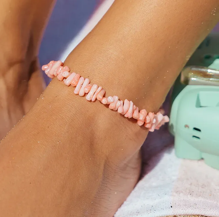 Coral Chain Anklet - Pink