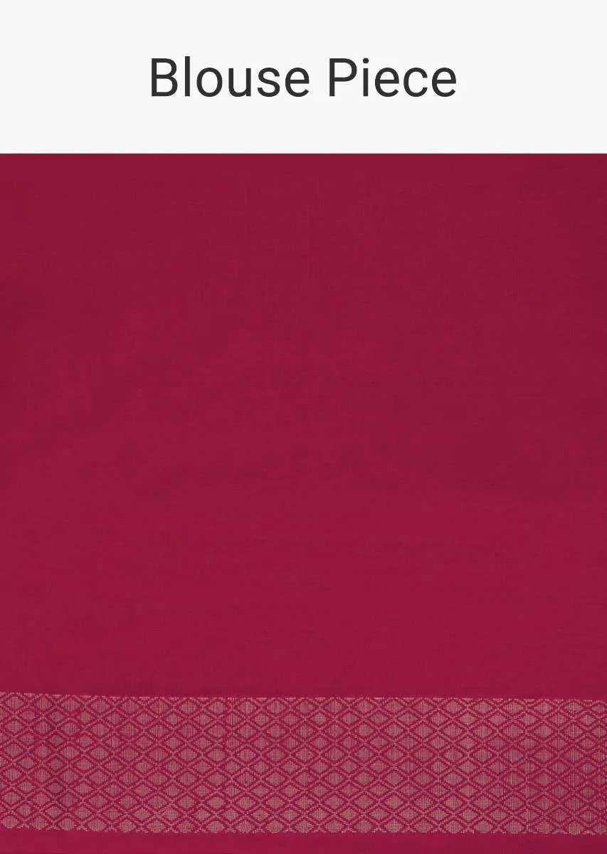 Coral red tussar silk saree with weaved work in floral motif only on Kalki