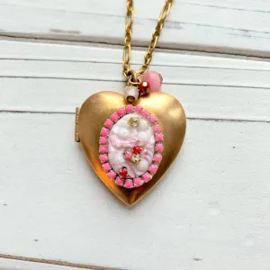 Cotton Candy Heart Locket Necklace