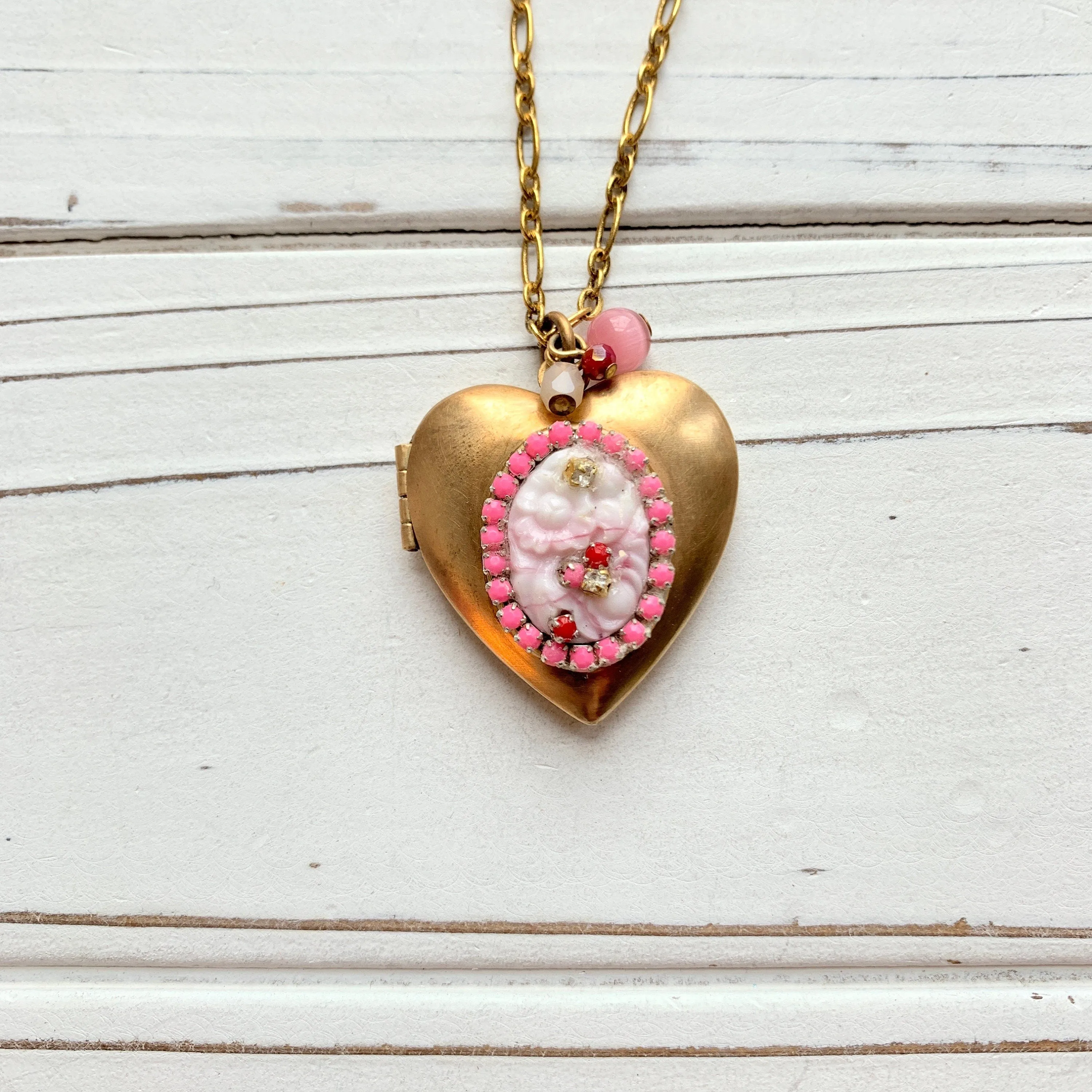 Cotton Candy Heart Locket Necklace