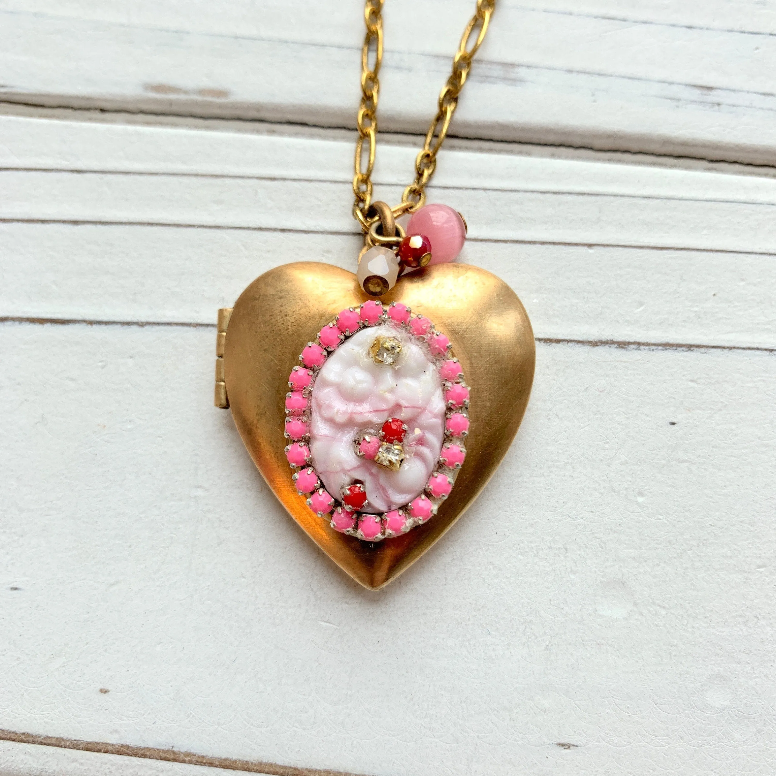 Cotton Candy Heart Locket Necklace