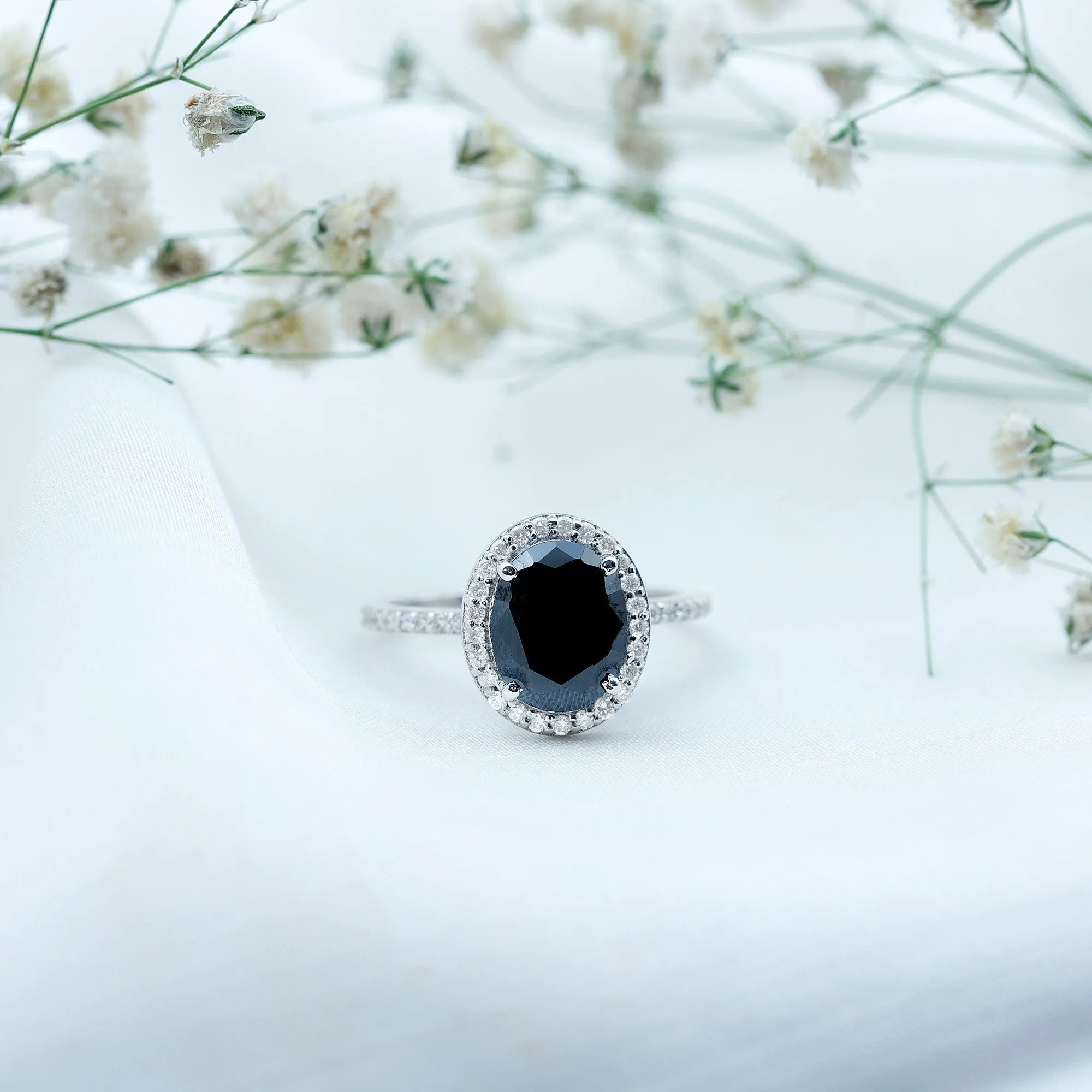 Created Black Diamond Halo Engagement Ring with Diamond