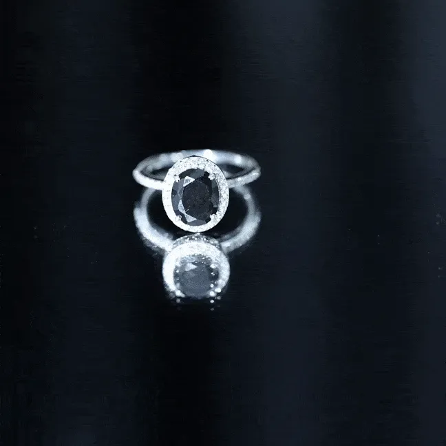 Created Black Diamond Halo Engagement Ring with Diamond