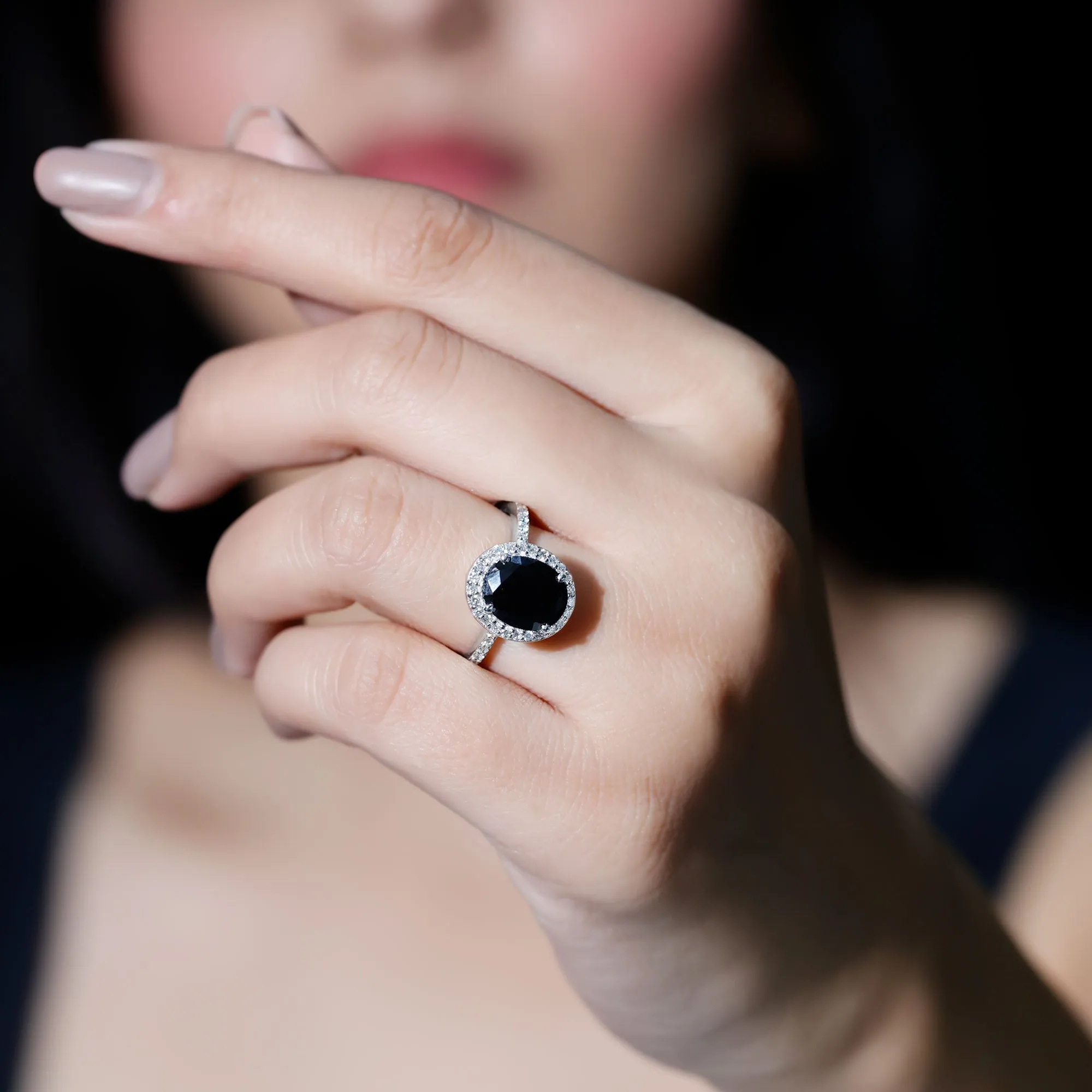 Created Black Diamond Halo Engagement Ring with Diamond