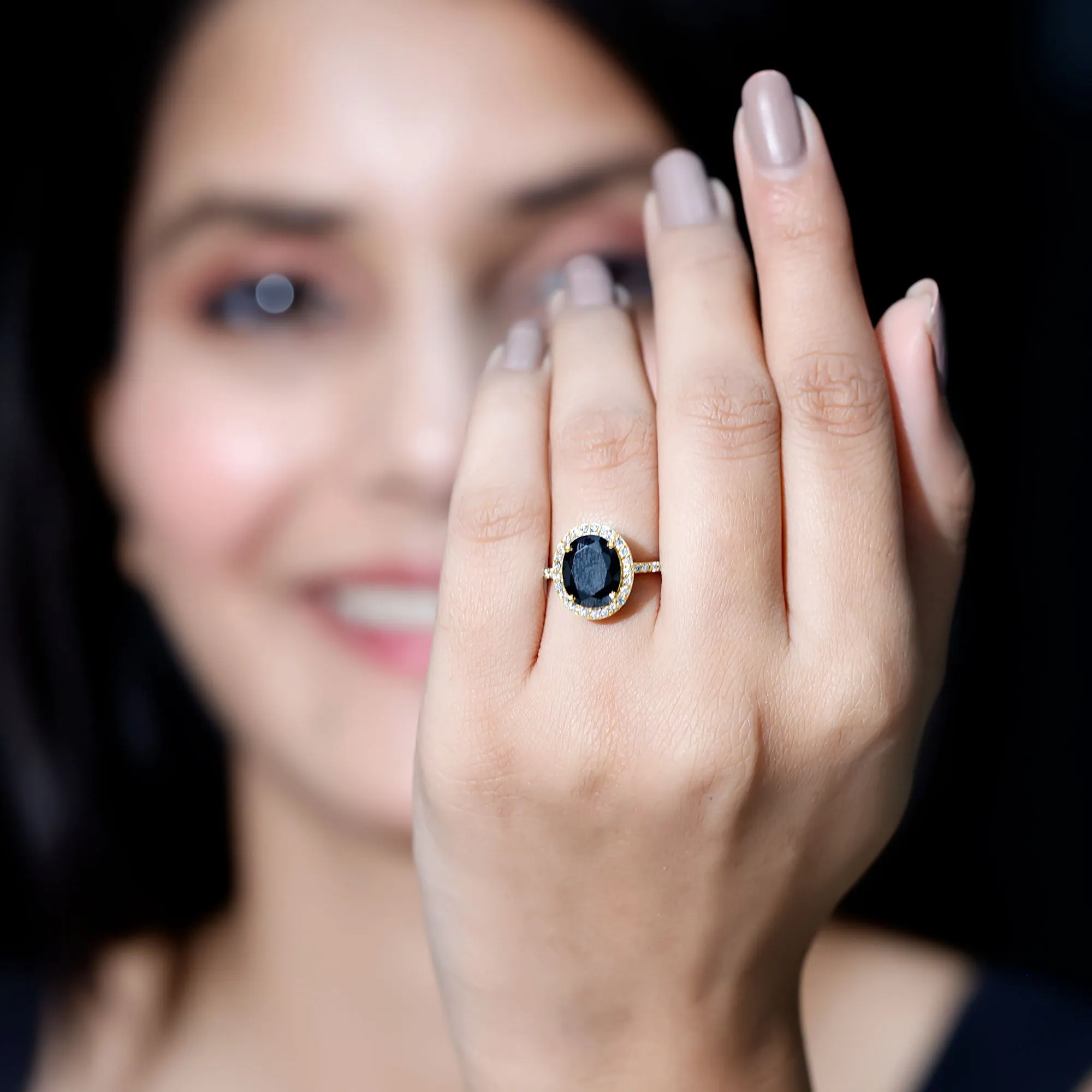 Created Black Diamond Halo Engagement Ring with Diamond
