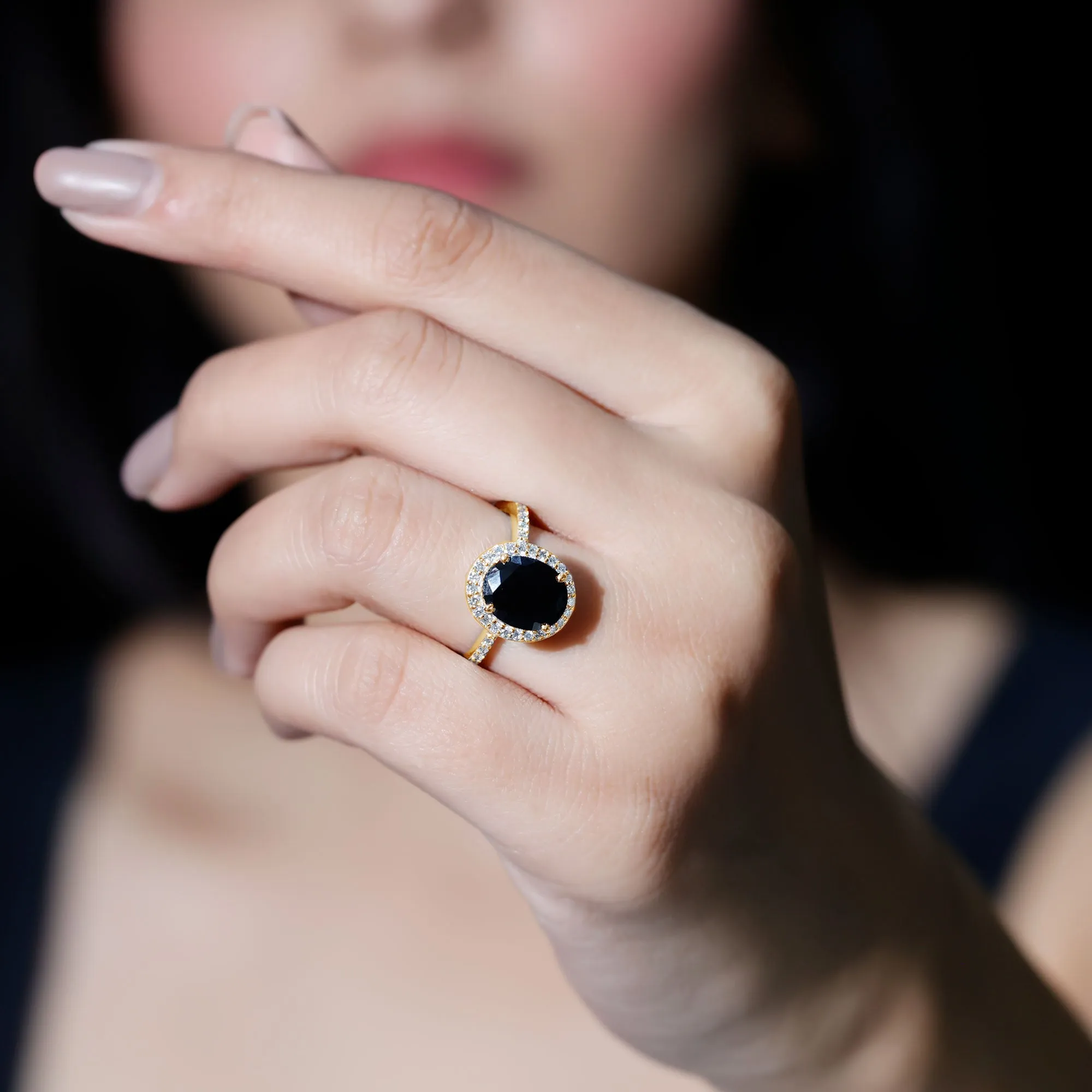 Created Black Diamond Halo Engagement Ring with Diamond