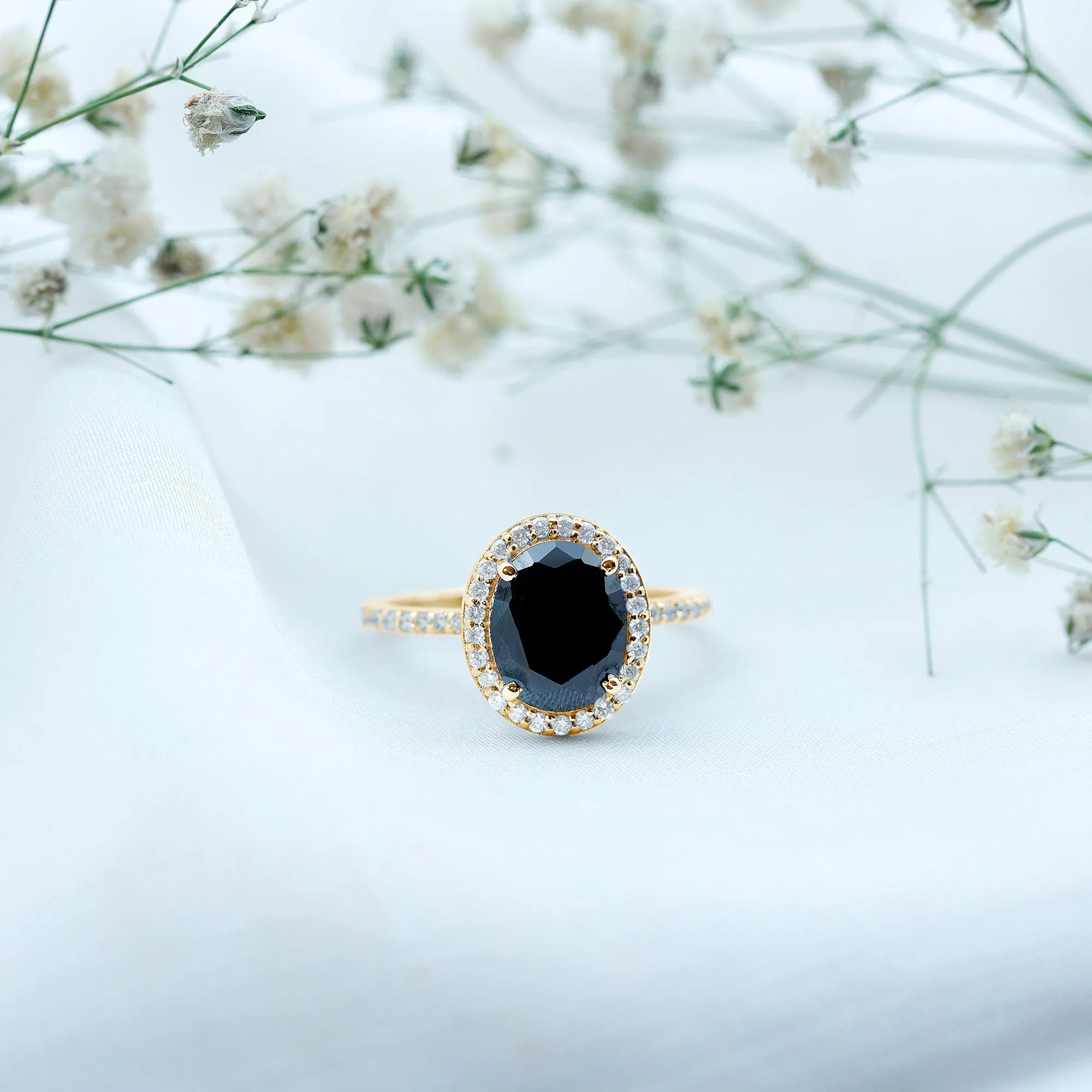 Created Black Diamond Halo Engagement Ring with Diamond