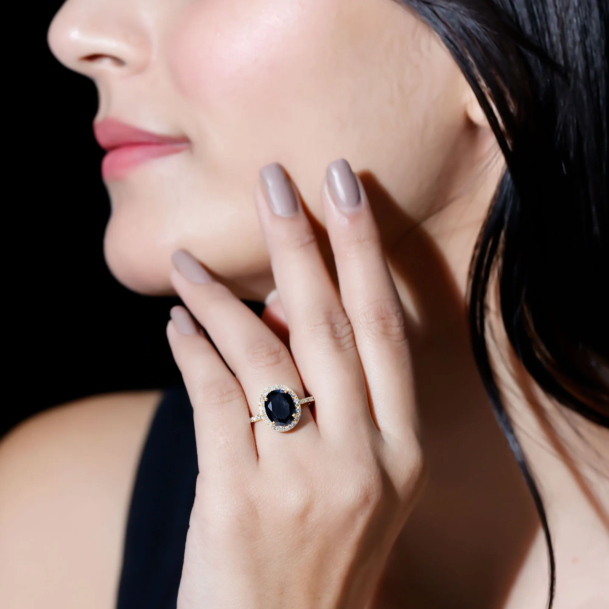 Created Black Diamond Halo Engagement Ring with Diamond