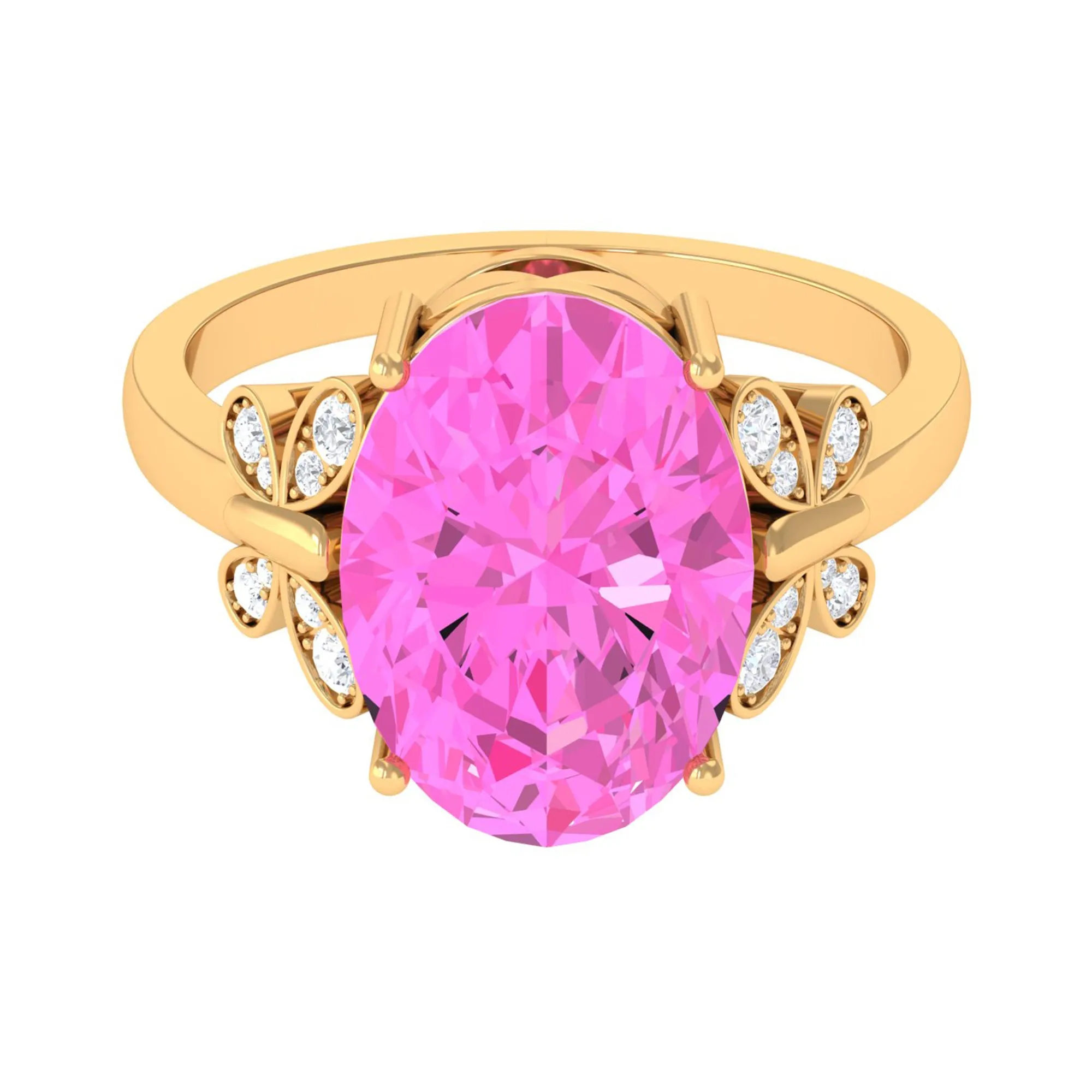 Created Pink Sapphire Oval Engagement Ring with Diamond