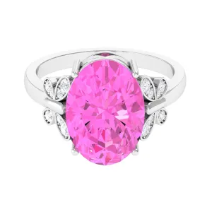Created Pink Sapphire Oval Engagement Ring with Diamond