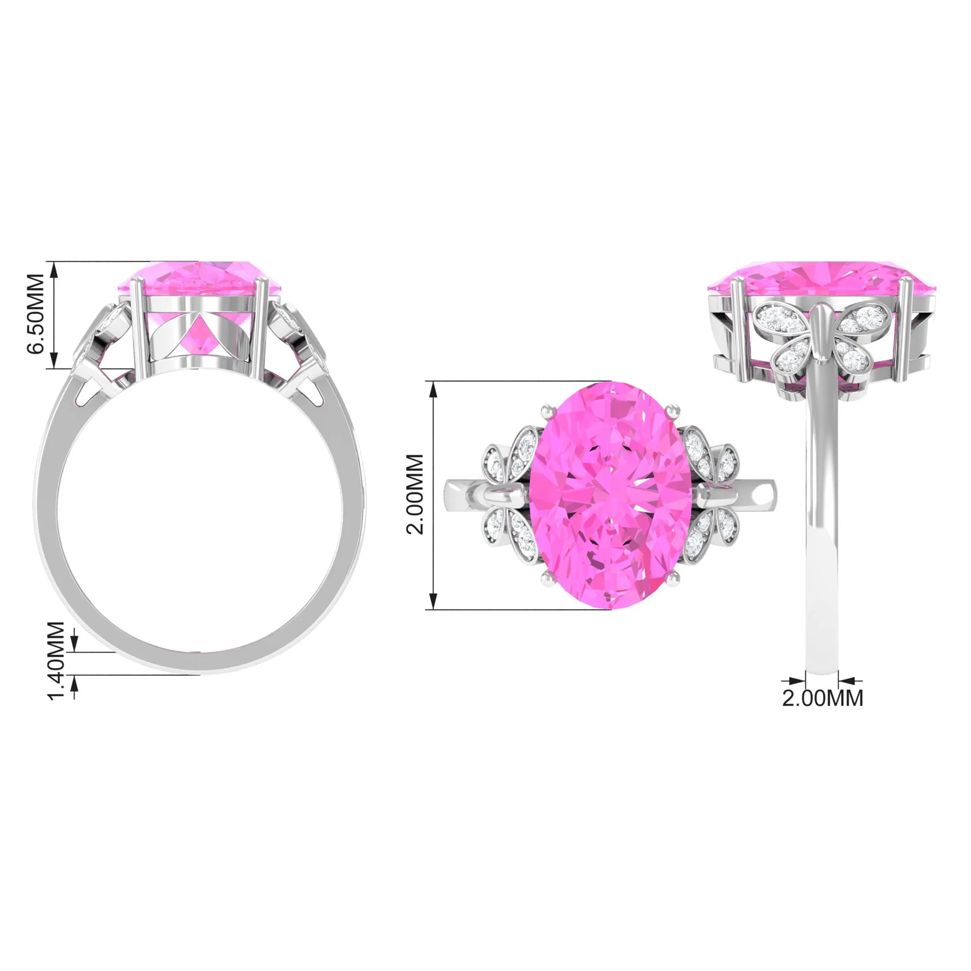 Created Pink Sapphire Oval Engagement Ring with Diamond