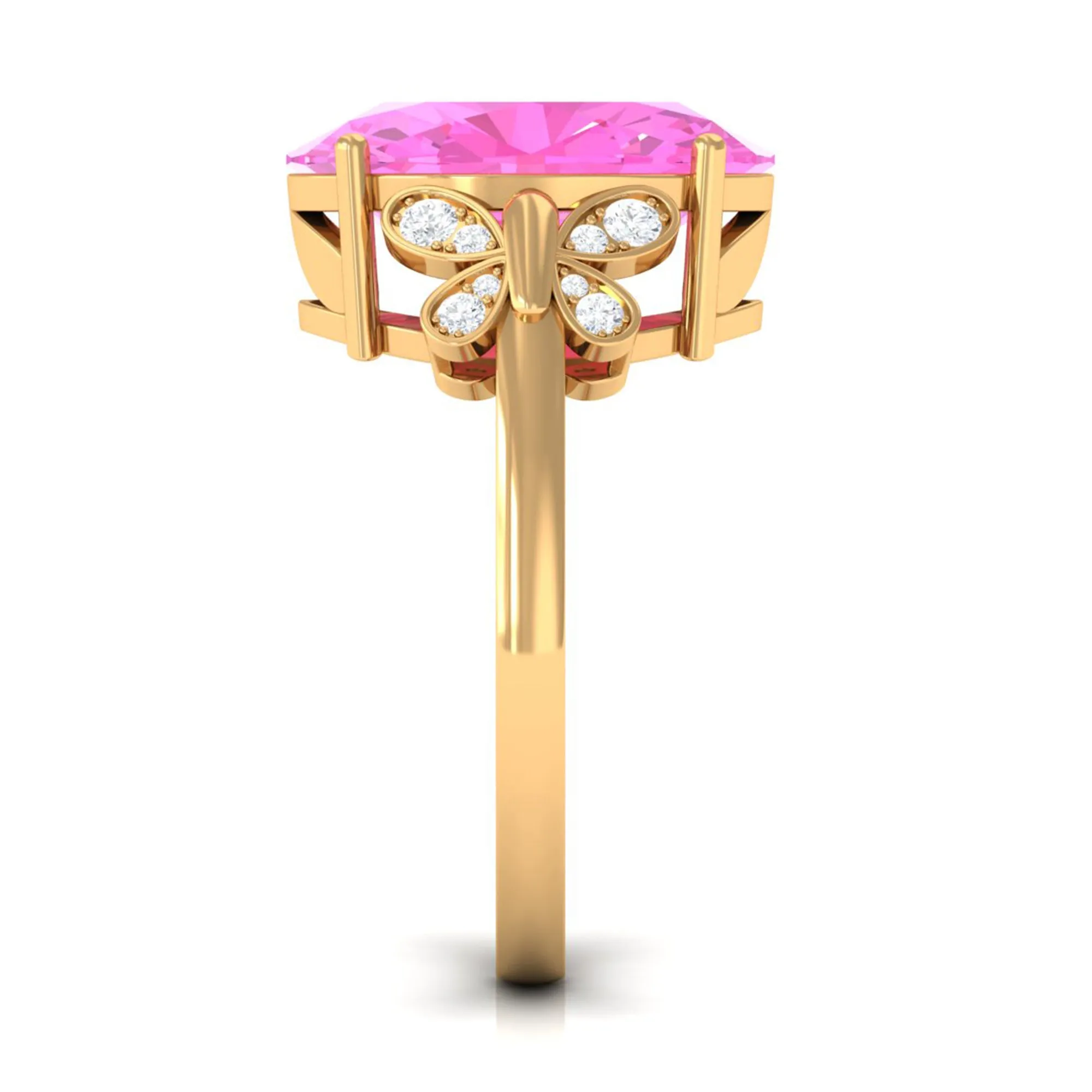 Created Pink Sapphire Oval Engagement Ring with Diamond