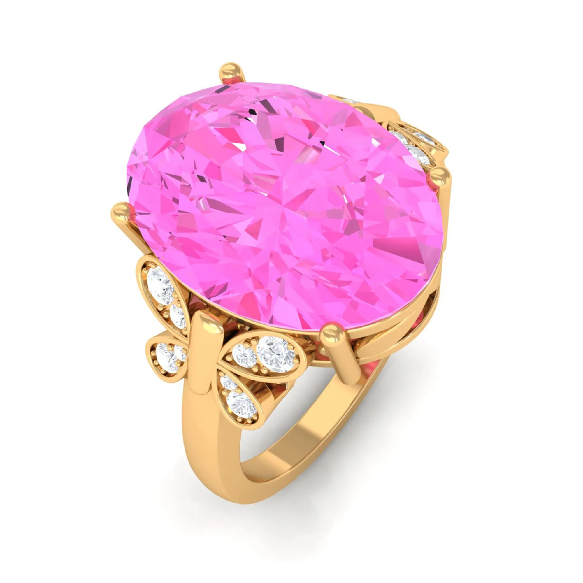 Created Pink Sapphire Oval Engagement Ring with Diamond