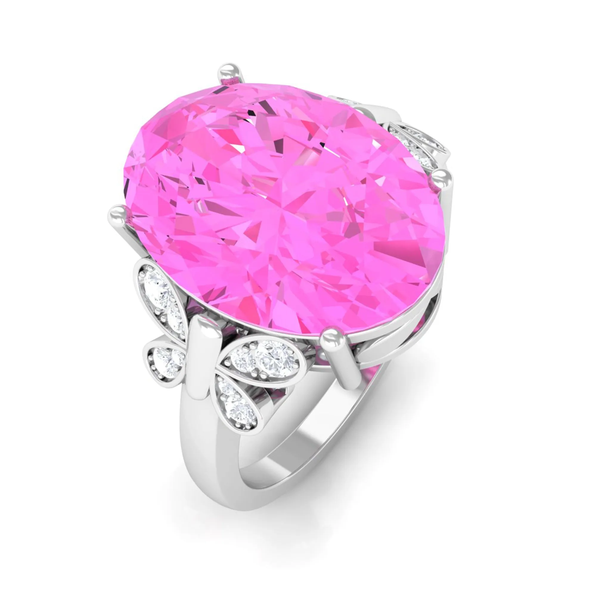 Created Pink Sapphire Oval Engagement Ring with Diamond
