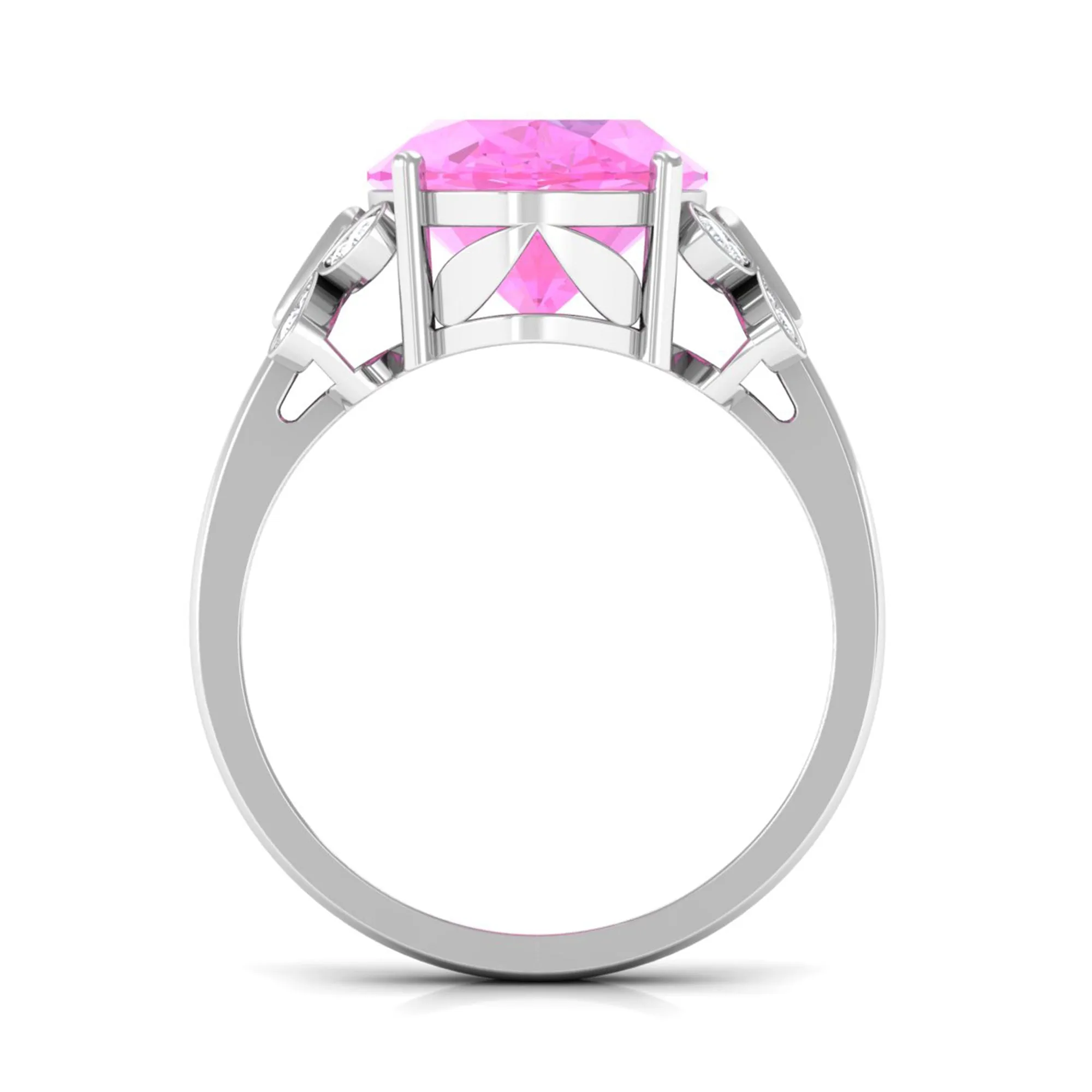 Created Pink Sapphire Oval Engagement Ring with Diamond