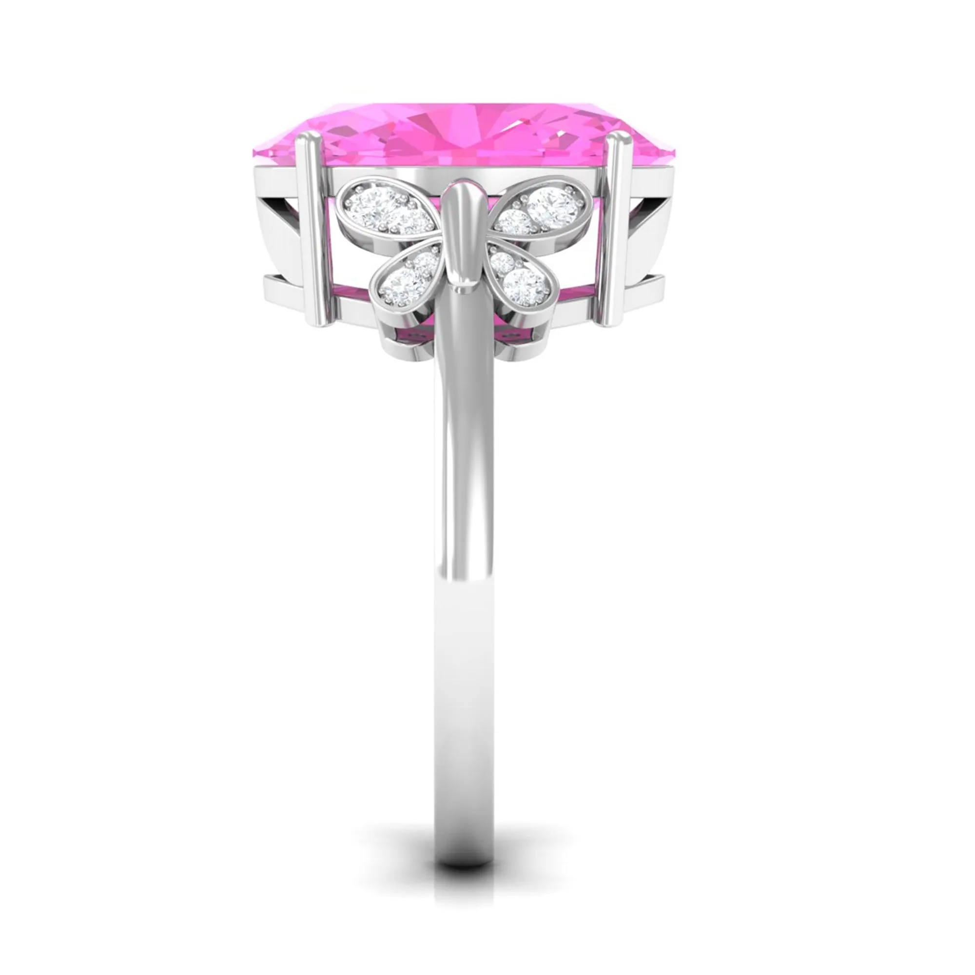 Created Pink Sapphire Oval Engagement Ring with Diamond