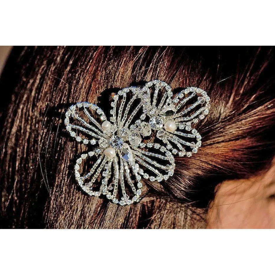 Crystal Beaded Deco Flower Comb