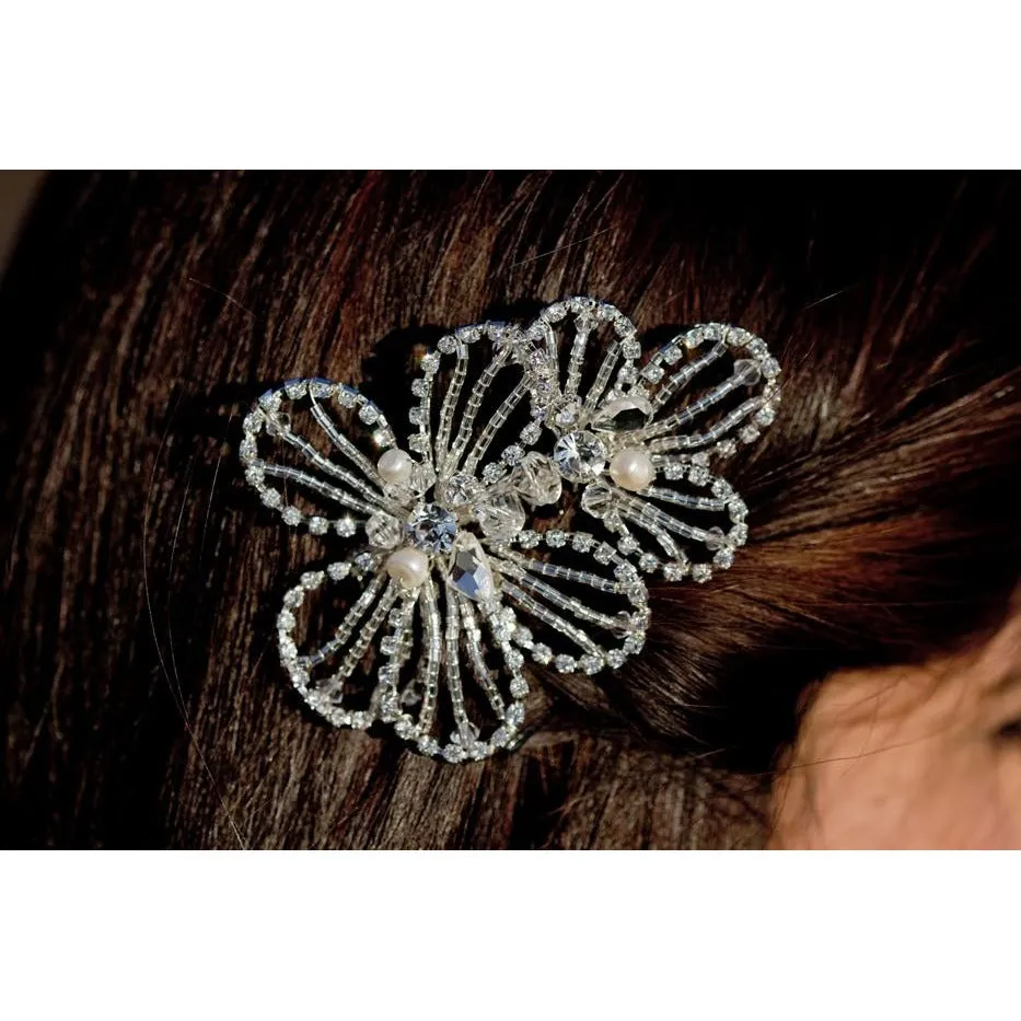 Crystal Beaded Deco Flower Comb