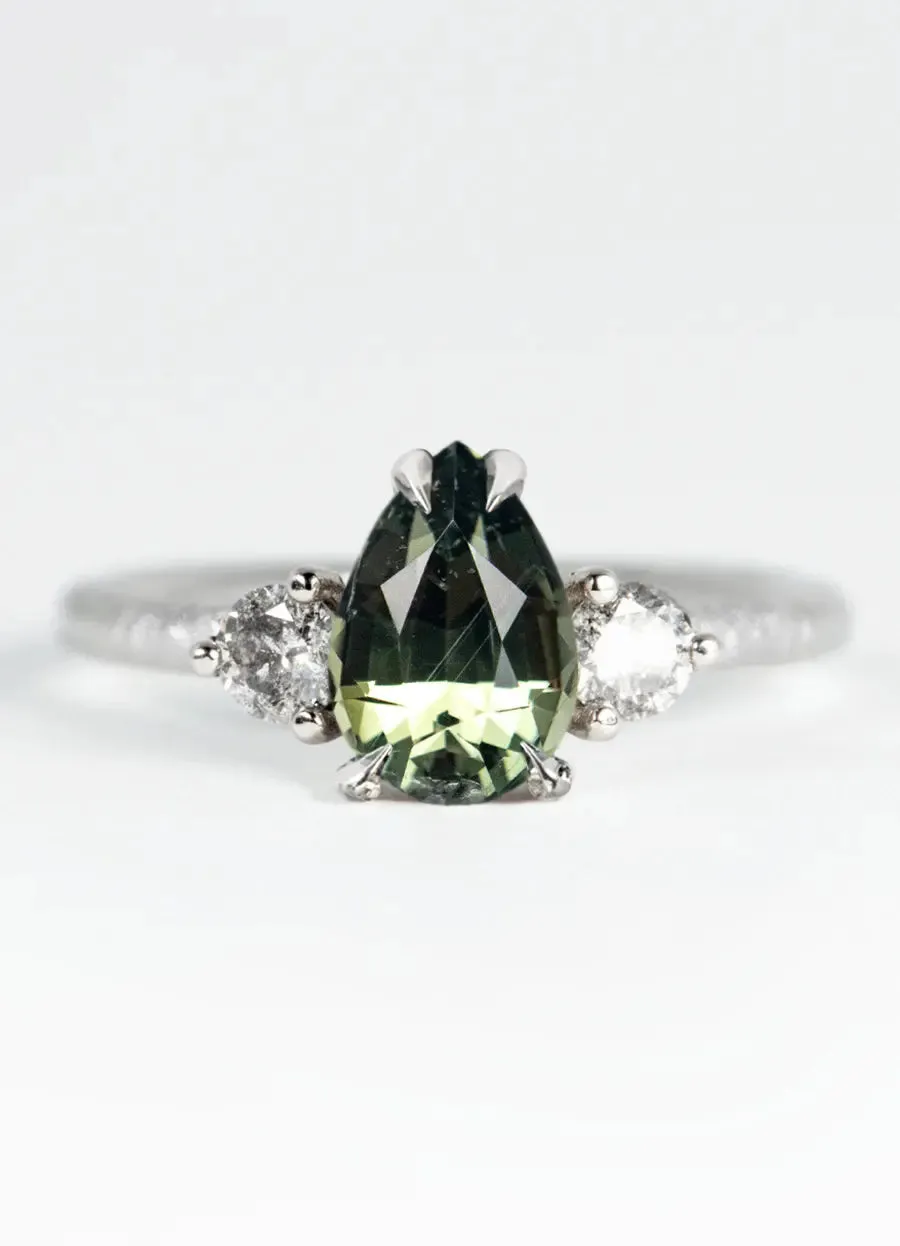 Custom Pear Shaped Sapphire Trilogy Engagement Rings