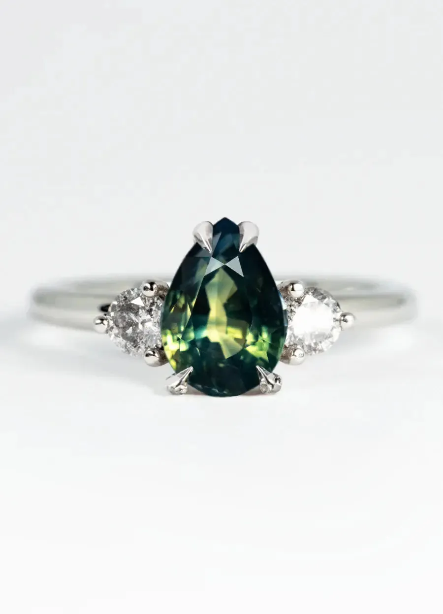 Custom Pear Shaped Sapphire Trilogy Engagement Rings