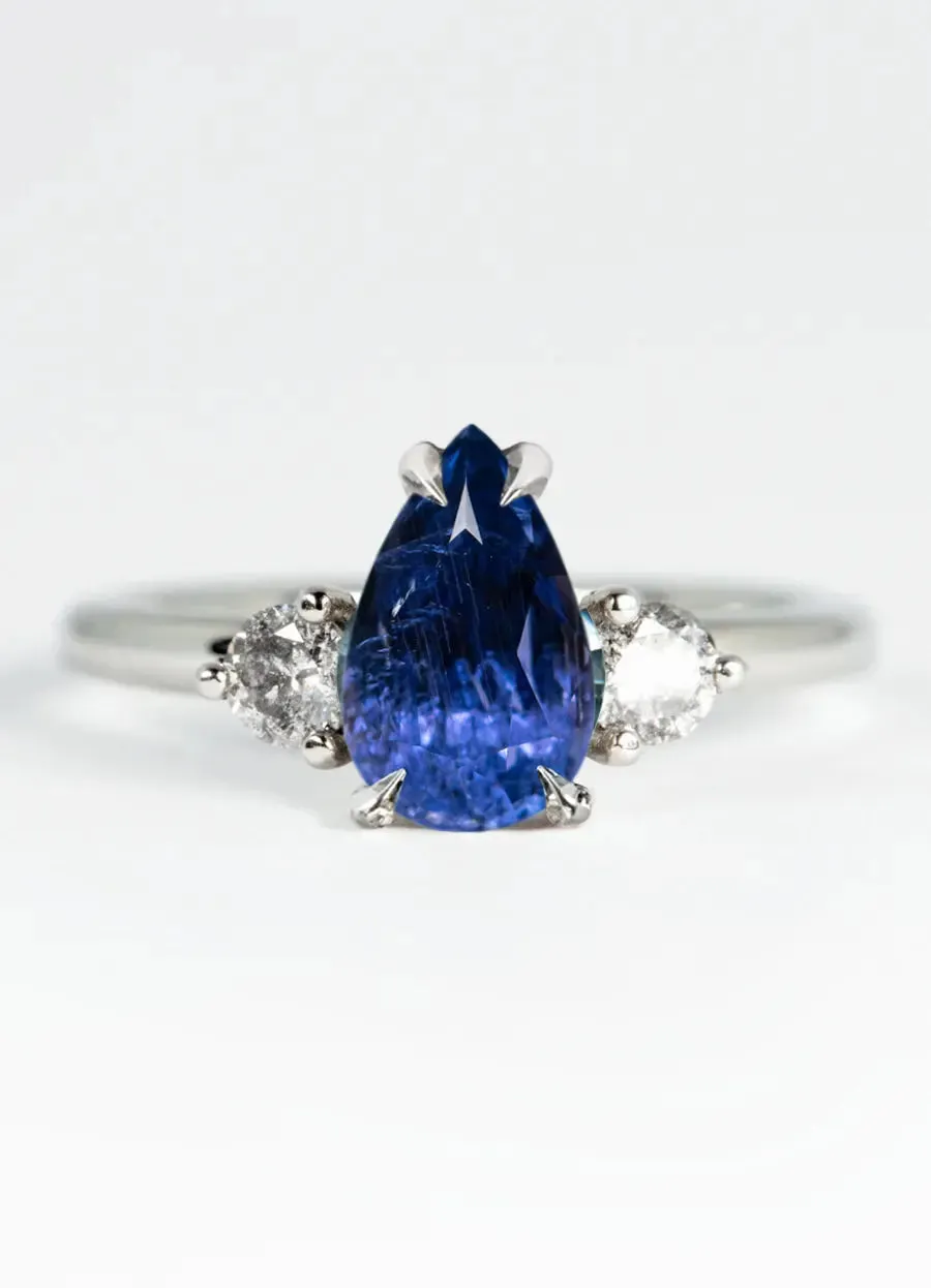 Custom Pear Shaped Sapphire Trilogy Engagement Rings