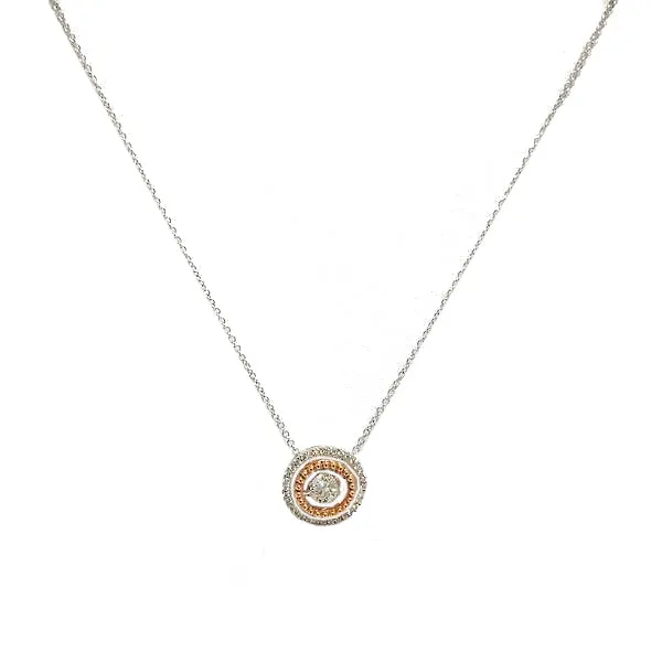Dancing Diamond and Two-Tone Gold Circle Pendant Necklace