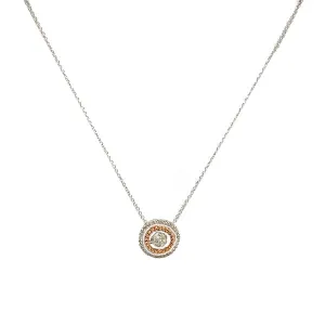 Dancing Diamond and Two-Tone Gold Circle Pendant Necklace
