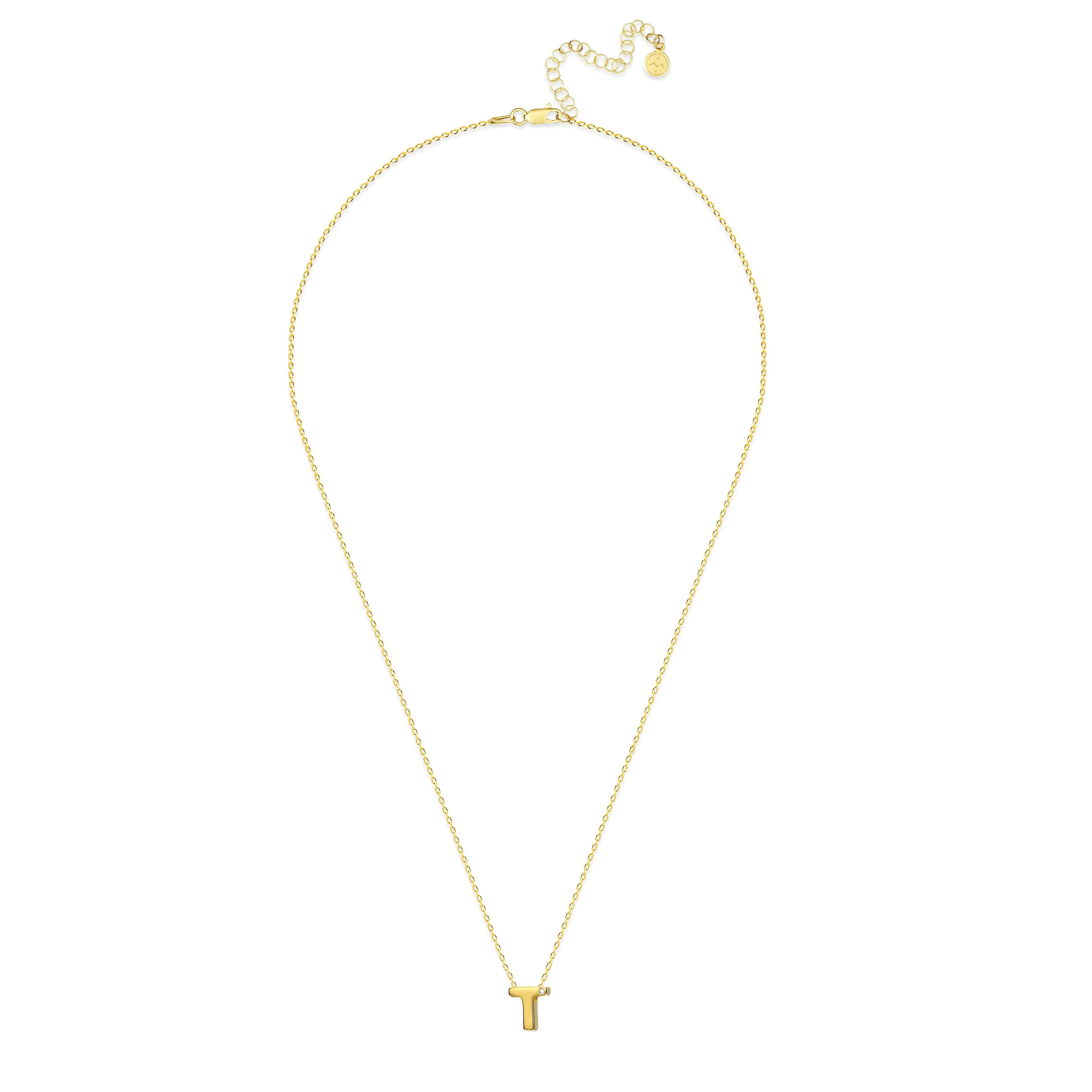 Diamond Letter Necklace "T" - 18 karat gold vermeil on sterling silver, diamond 0.01 carat
